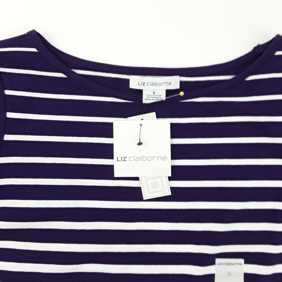 Liz Claiborne Women Purple/White Striped Top Size S - Picture 3 of 3